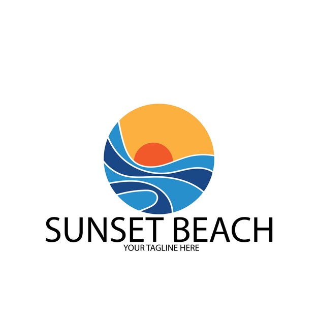 Sunset beach ocean logo and vector template