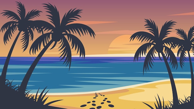 Sunset Beach Scene met palmbomen en de oceaan