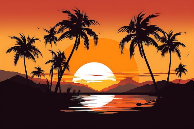 Sunset Beach Scene Palm Trees Style