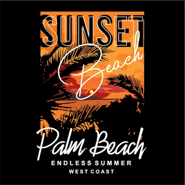 Sunset beach typography design for print ready t shirts premium vector