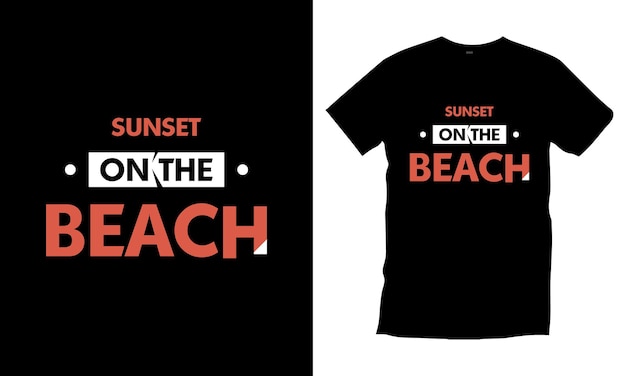 Tipografia moderna di design della maglietta di tipografia di tramonto sulla spiaggia vettore premium