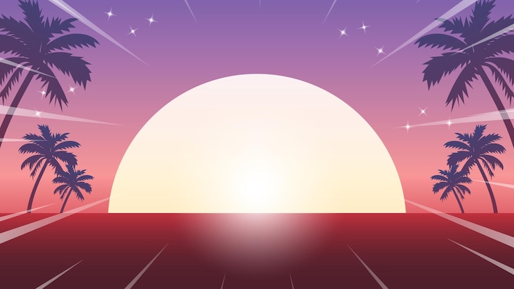 Vector sunset beach vector illustration background