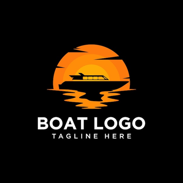 Sunset boat silhouette logo design