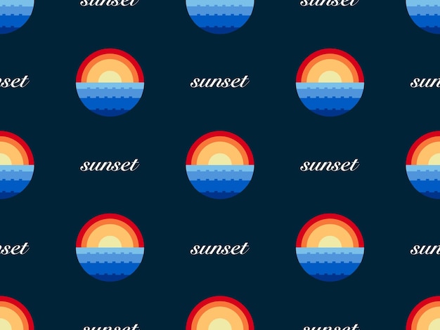 Sunset cartoon character seamless pattern on black background.  Pixel style
