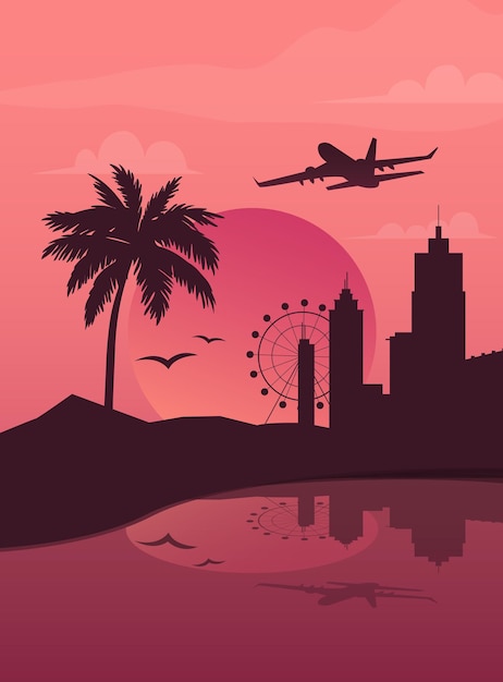 Vector sunset city view illustration