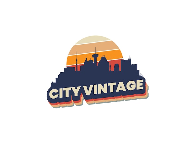 Vettore modello di progettazione del logo vintage di sunset city