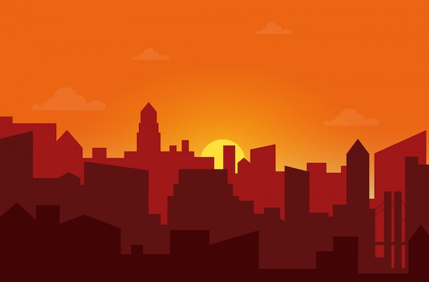 Vector sunset in the city