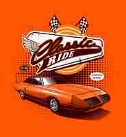 Vector sunset cruisin039 orange classic car vector illustration