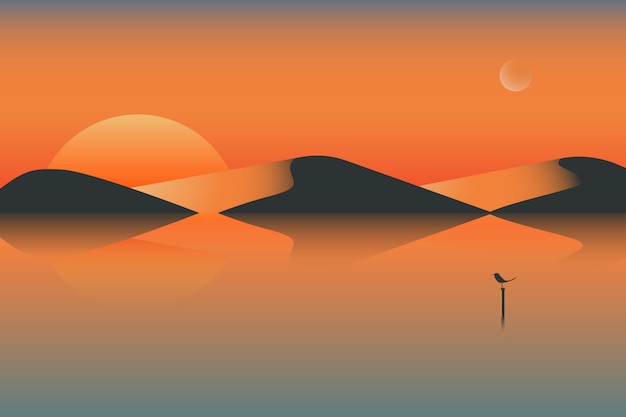 Vector sunset in the desert