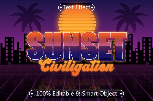 Sunset editable text effect 3 dimension emboss retro style