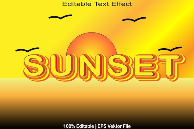 Vector sunset editable text effect emboss flat style