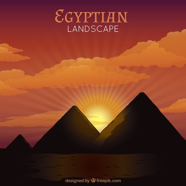 Vettore tramonto nelle piramidi egizie