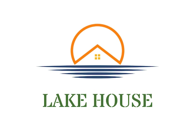 Sunset House River Lake Creek Beach для Cottage Inn или Hotel Logo Design