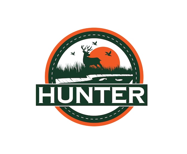 Sunset Hunter 야외 활동 비즈니스 로고 디자인 템플릿