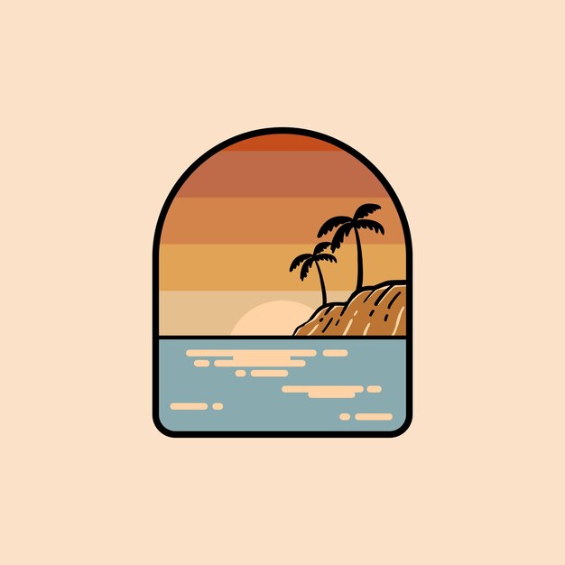 Vector sunset landscape on the beach logo design vector illustration