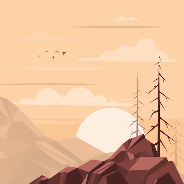 Vector sunset landscape illustration