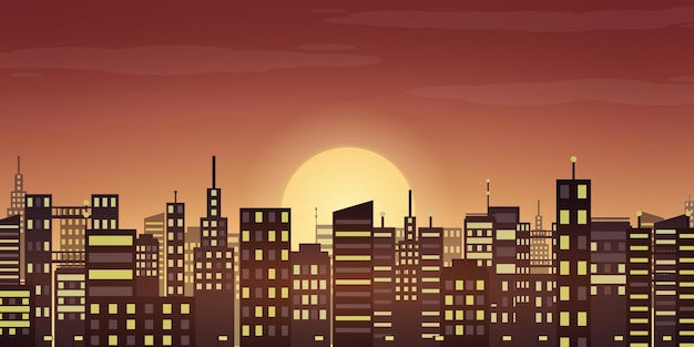 ベクトル 近代都市の日没の風景