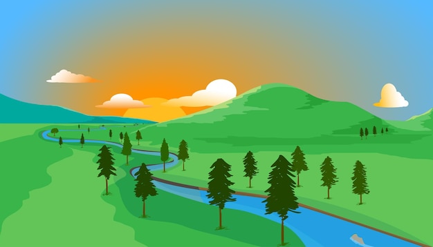 Vector sunset landscape