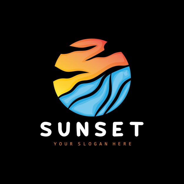 Sunset Logo Beach Design River And Sun Illustration Vector Enjoying The Twilight