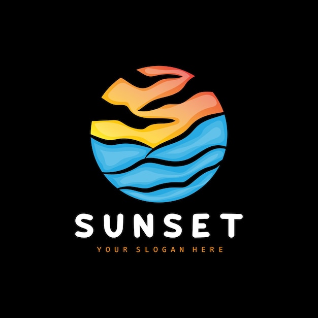 Sunset Logo Beach Design River And Sun Illustration Vector Enjoying The Twilight