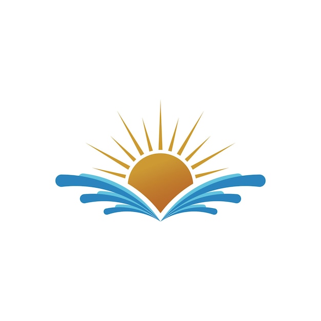 Sunset logo design with wave premium concept