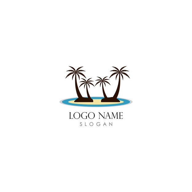 Modello di logo al tramonto con 2 disegno di illustrazione dell'icona di vettore dell'albero di cocco