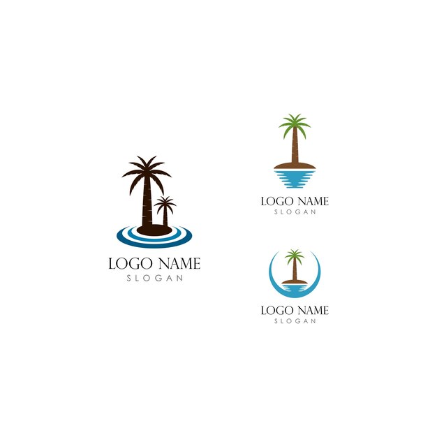 Sunset logo template with 2 coconut tree vector icon illustration design