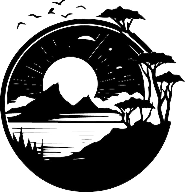 Vector sunset minimalist and simple silhouette vector illustration