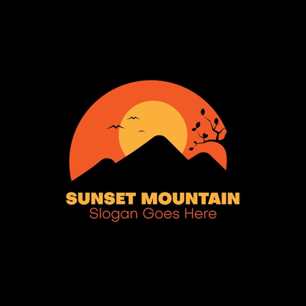 Sunset mountain-logo-ontwerpinspiratie op zwarte achtergrond