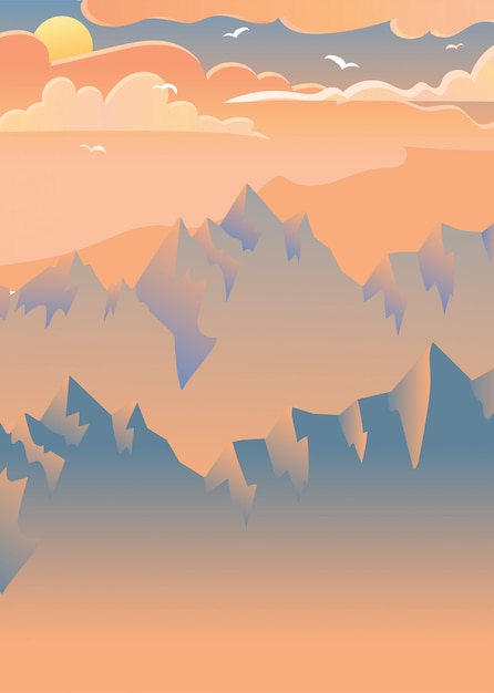 Vector sunset in mountains vector illustration