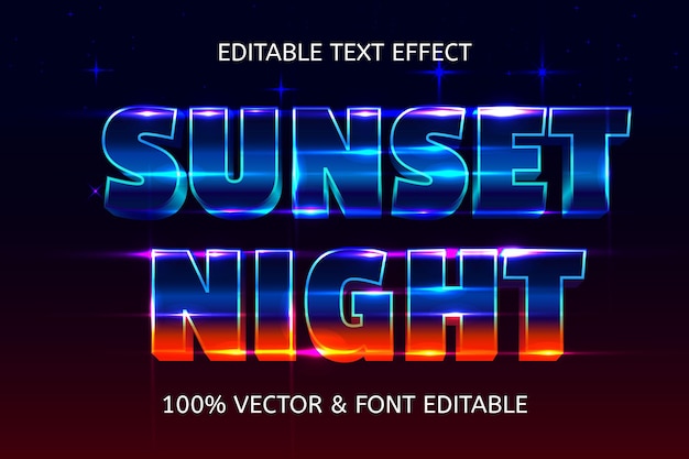Закат ночной стиль ретро редактируемый текстовый эффект