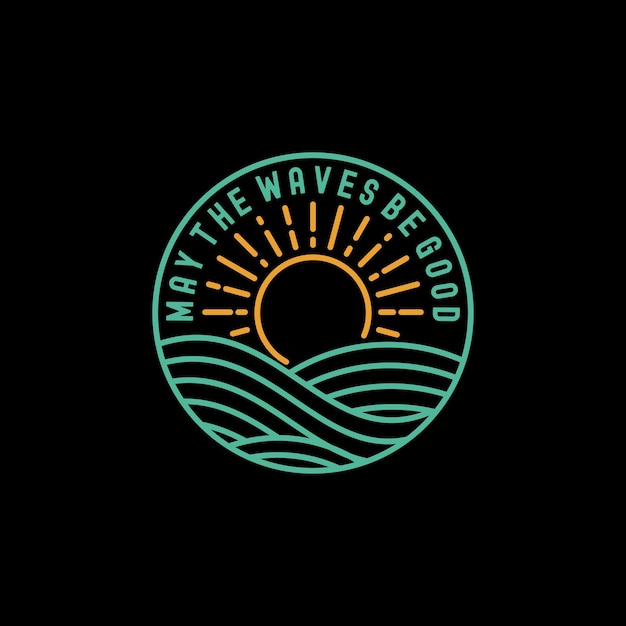 Sunset and Ocean Waves Line art Logo Design