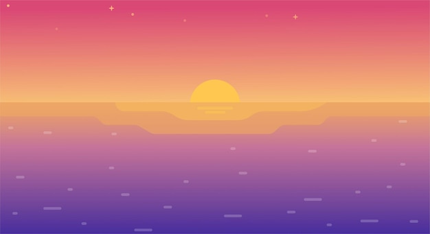 ピンクとオレンジのグラデーションで海に沈む夕日。