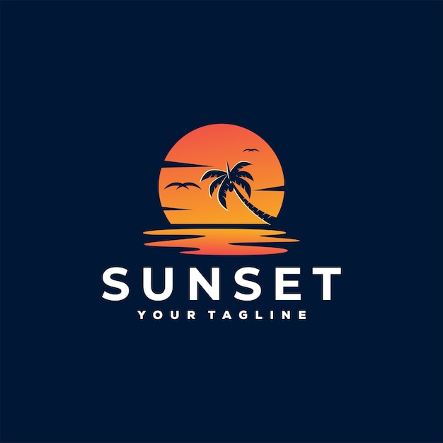 Vector sunset at paradise logo template