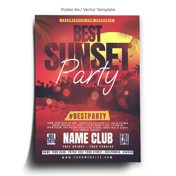 Vector sunset party poster template