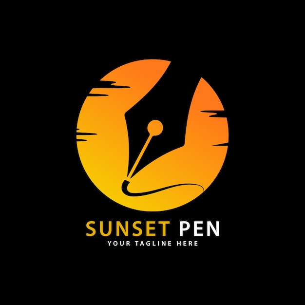 Sunset and pen logo vector template