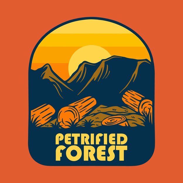 Sunset on petrified forest national park badge logo design illustrazione vettoriale