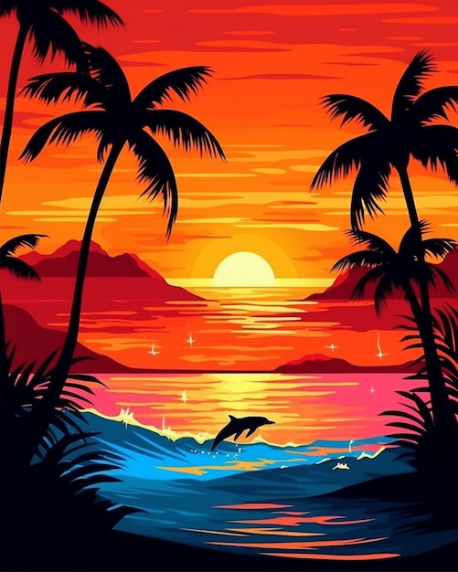 Sunset Photo Vector on Surf Dolphins