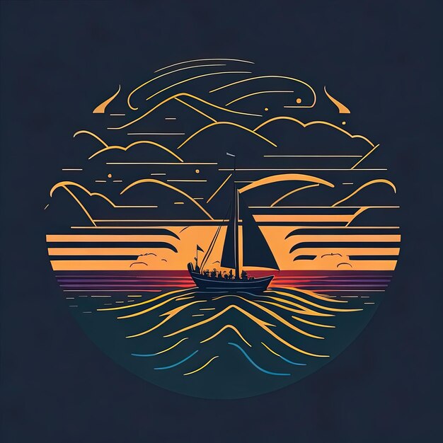 Vettore sunset sail serene silhouette di barca a vela design
