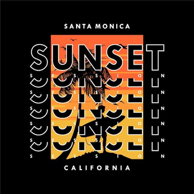 サンセット サンタ モニカ カリフォルニア グラフィック t シャツ タイポグラフィ ベクトル