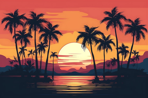 Sunset Scene Palm Trees Style