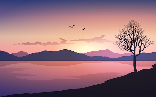 Vector sunset scene with dramatic sky