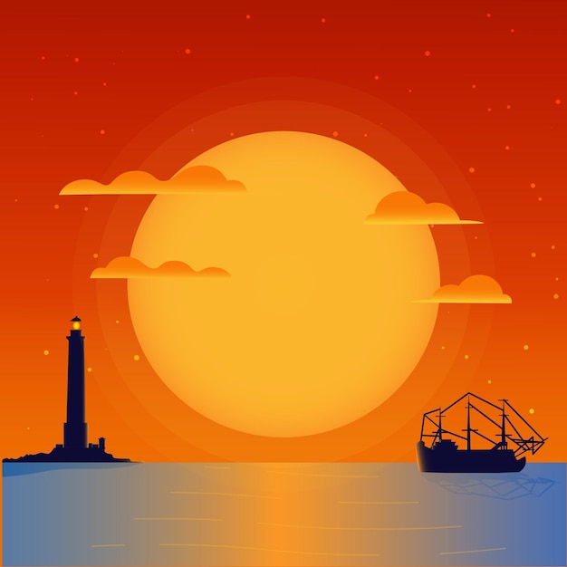 Vector sunset scene