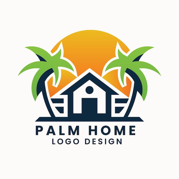 Закат море дом океан логотип дизайн пальма логотип дизайн вектор дома логотип дизайн листья дерево логотип