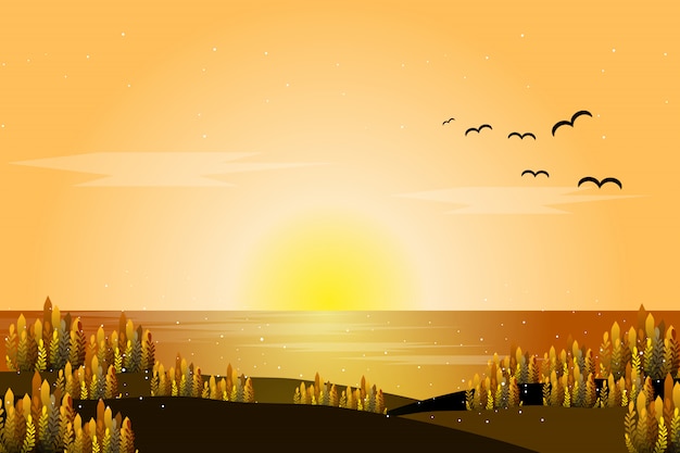 Vector sunset sea landscape