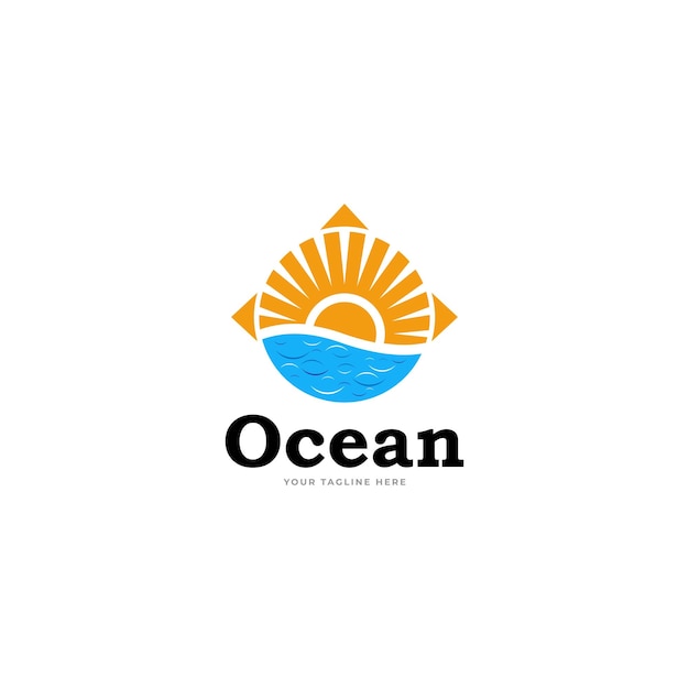 Закат Море Современный Логотип Векторные Иллюстрации