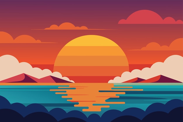 Vector sunset over the sea vector illustration