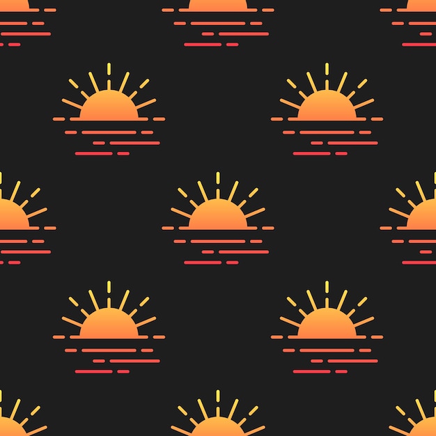 Sunset seamless pattern Vector bright gradient elements on black background