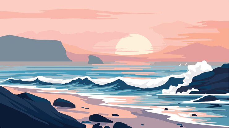 Vector sunset seascape