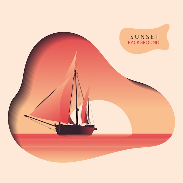 Vector sunset ship background